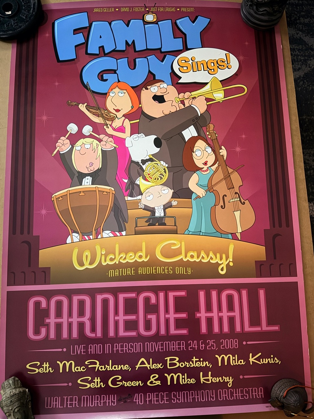 FAMILY GUY SINGS! At CARNEGIE HALL. Nov 24,25 2008 Thick weight poster. 39”x27”